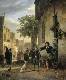 Jan Steen Sends his Son to the Streets to Exchange Paintings for Beer and Wine, 1828. Creator: Ignatius van Regemorter.