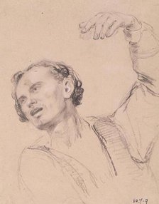 Man with Hand Upraised - Study for The Landing of Mary, Queen of Scots at Leith, c1826. Creator: William Allan.