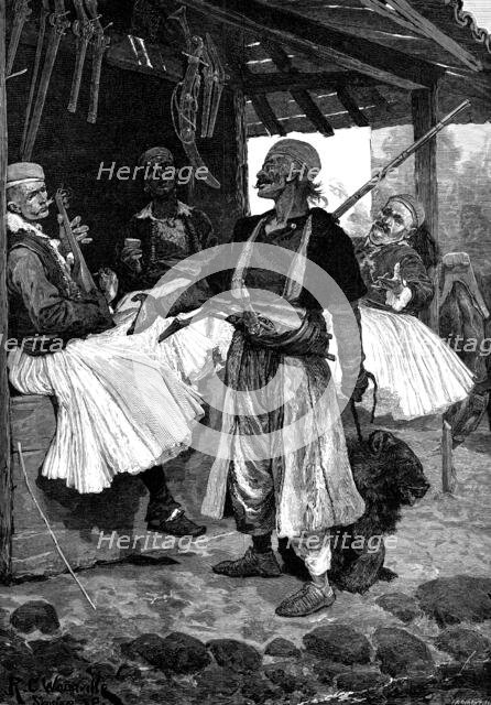 Sketches in Albania: a bear-fancier in the Bazaar, Scutari, 1880. Creator: Eugène Froment.