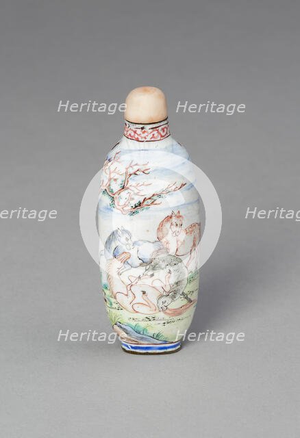 Snuff Bottle with Eight Horses of Mu Wang, Qing dynasty, Yongzheng reign (1722-1735). Creator: Unknown.