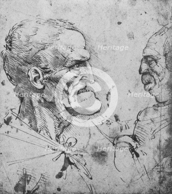 'Grotesque Profiles of a Man and Woman Facing', c1480 (1945). Artist: Leonardo da Vinci.