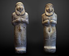 Statuettes of bearded men (possibly the priest-king), 4th millenium BC. Creator: Prehistoric culture, Uruk period, Mesopotamia  .