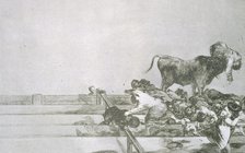 Bullfighting, series of etchings by Francisco de Goya, plate 21: 'Desgracias acaecidas en el tend…