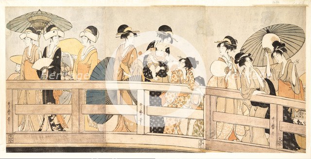On top and beneath Ryogoku Bridge, c. 1800. Artist: Utamaro, Kitagawa (1753-1806)
