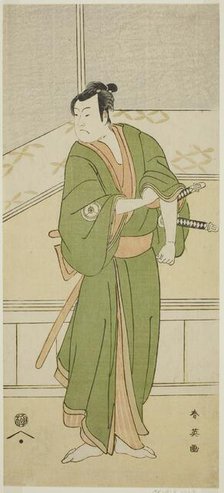The Actor Iwai Hanshiro IV as Shirai Gompachi in the Play Gozen-gakari Sumo Soga..., c. 1793. Creator: Katsukawa Shun'ei.