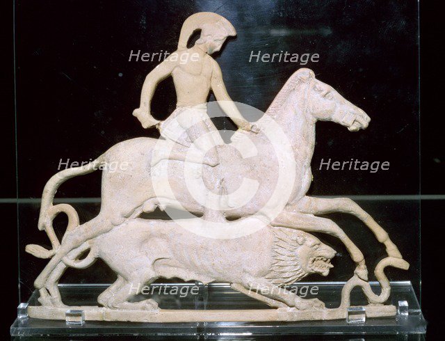 Greek terracotta relief of Bellerophon and the Chimera, 5th century BC. Artist: Unknown