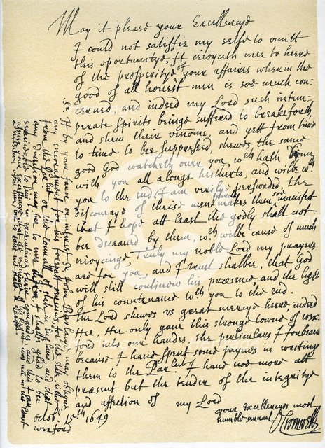 Letter from Oliver Cromwell to Lord Fairfax, Wexford, 15th October, 1649. Artist: Oliver Cromwell