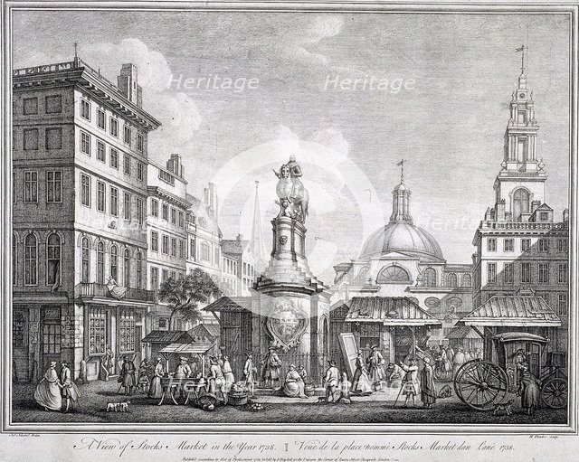 Stocks Market in Poultry, London, c1728. Artist: Sutton Nicholls
