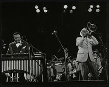 Lionel Hampton (vibraphone) and Al Grey (trombone) on stage at Knebworth, Hertfordshire, July 1982. Artist: Denis Williams