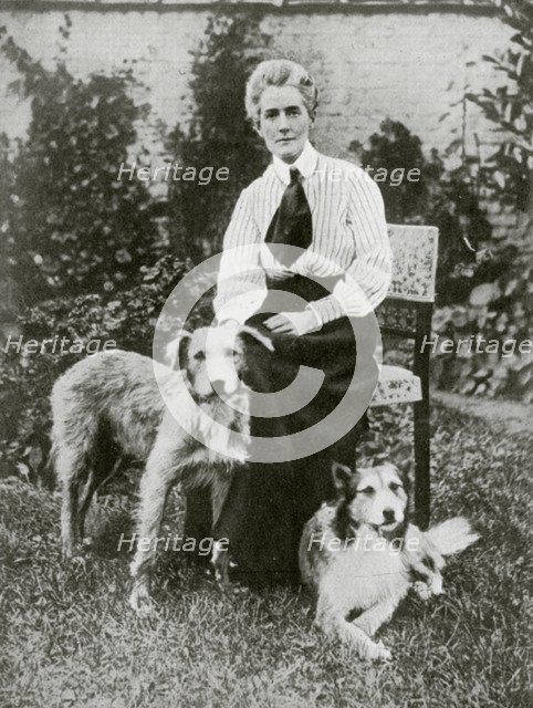 Edith Cavell with her pet dogs, c1915. Artist: Unknown
