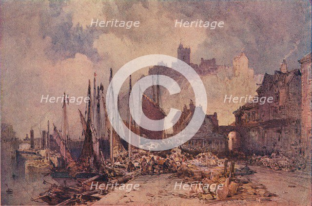 'Fish Market on the Quay, Folkestone Harbour', c1885. Artist: William Callow.