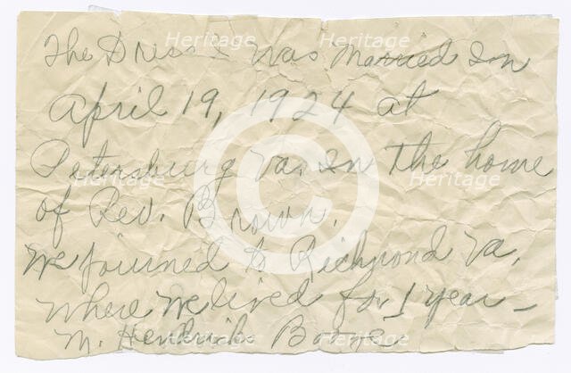 Handwritten note from Magdalene Hendricks Boozé, mid 20th century. Creator: Magdalene Hendricks Boozé.
