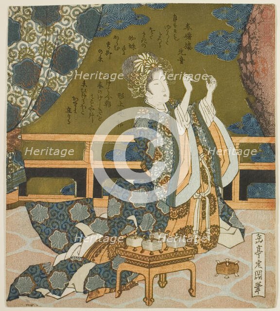 Two Chinese Women Examining Thread and a Spider’s Web in a Box, from the...", c. 1824. Creator: Gakutei.