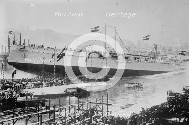 Launch of SMS Viribus Unitis at Trieste, 1911. Creator: Bain News Service.