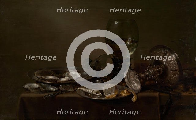 Still Life with Oysters, a Silver Tazza, and Glassware, 1635. Creator: Willem Claesz Heda.
