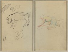 A Pig; Breton Peasant Kneeling [verso], 1884-1888. Creator: Paul Gauguin.