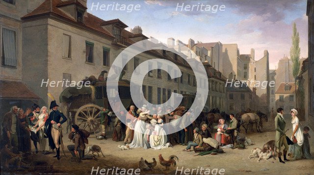 'The Arrival of a Stagecoach at the Terminus, rue Notre-Dame-des-Victoires, Paris, 1803', 1803-1845. Artist: Louis Leopold Boilly