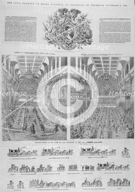 The Guildhall Civic Banquet for Queen Victoria held on 9 November 1837. Artist: Anon