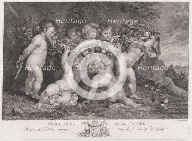 Seven putti carrying a garland of fruit, ca. 1780-87. Creator: Heinrich Schmitz.