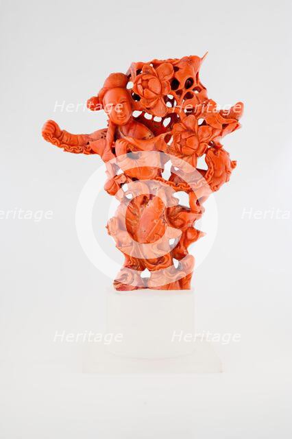 Lady and Dog figurine with wood stand, 19th century. Creator: Unknown.