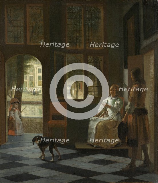 A Woman Directing a Young Man With a Letter, 1670. Artist: Hooch, Pieter, de (1629-1684)