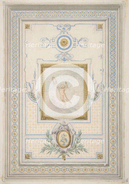 Design for the painted decoration of a ceiling with the monogram: AS, 1830-97. Creators: Jules-Edmond-Charles Lachaise, Eugène-Pierre Gourdet.