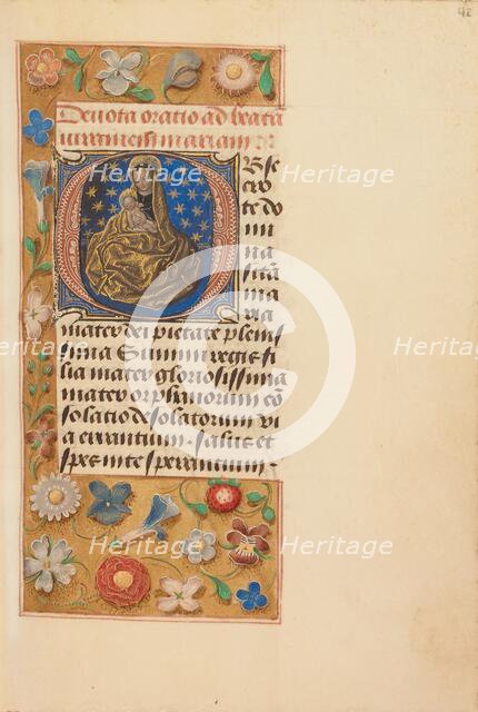 Initial O: Madonna of Humility; Crohin-La Fontaine Hours, (about 1480-1485?). Creators: Master of the Dresden Prayer Book, Workshop of the Master of the Dresden Prayer Book.