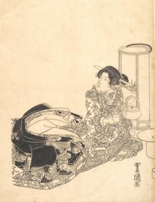 Courtesan or Actor as Courtesan Pouring Tea by the Light of a Lantern. Creator: Utagawa Toyokuni I.