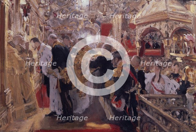 The Coronation of Emperor Nicholas II in the Assumption Cathedral, 1896. Artist: Serov, Valentin Alexandrovich (1865-1911)