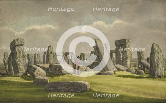 Stonehenge from the W.S.W., showing ruins with soldier, 1824-1839. Artist: Henry Browne.