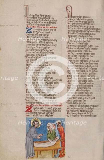 Christ Raising a Dead Man; Weltchronik, about 1400-1410. Creator: Unknown.