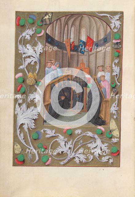 Hours of Queen Isabella the Catholic, Queen of Spain: Fol. 219v, Funeral Service, c. 1500. Creator: Master of the First Prayerbook of Maximillian (Flemish, c. 1444-1519); Associates, and.