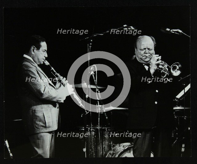 Peanuts Hucko and Billy Butterfield playing at Potters Bar, Hertfordshire, 1986. Artist: Denis Williams