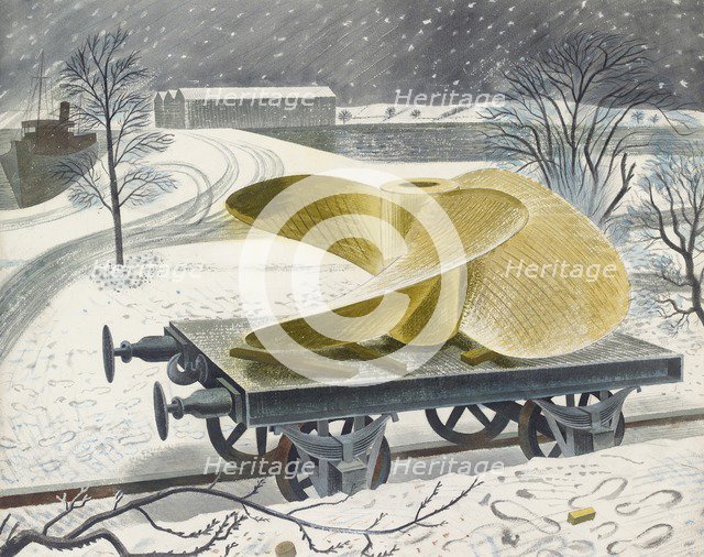 Ship's Screw on a Railway Truck, early 20th century. Artist: Eric Ravilious.