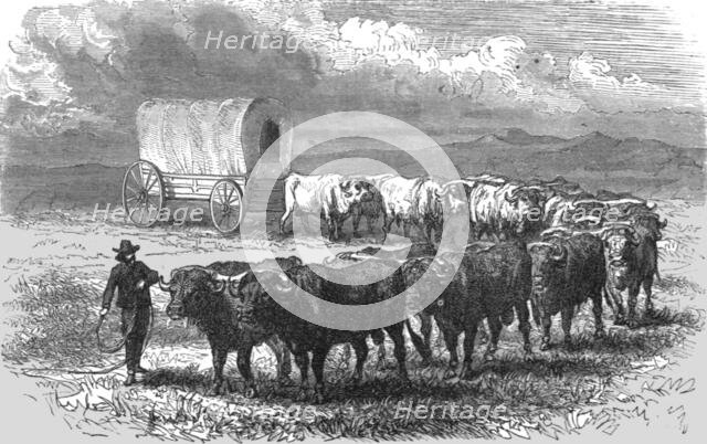 'The "Prairie Schooner". -- Emigrant wagon on the plains; Ocean to Ocean, the Pacific..., 1875. Creator: Frederick Whymper.