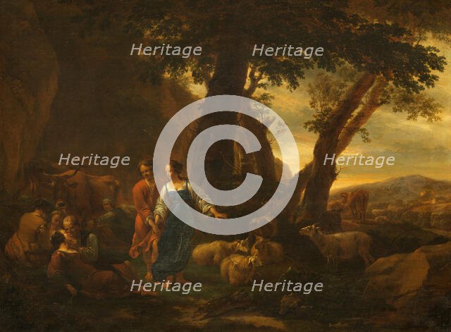 Landscape with Peasants and Cattle. Creator: Nicolaes Berchem.