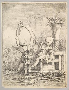 Chinese Children Playing with a Parrot, 1760-70. Creator: Louis Antoine Crozat, Baron de Thiers.