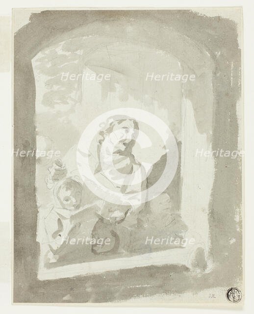 Man and Two Children at Window, n.d. Creator: Unknown.