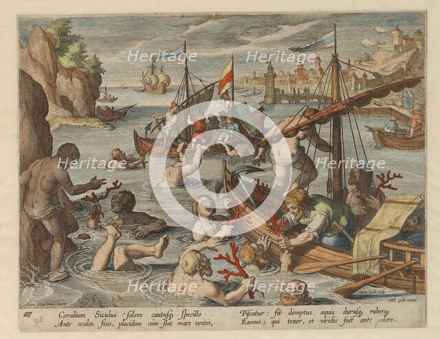 Fishing for Coral. From the series Venationes Ferarum, Avium, Piscium, 1578. Creator: Stradanus (Straet, van der), Johannes (1523-1605).