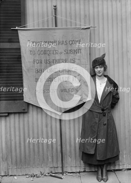 Pauline Floyd, with Banner, 1917. Creator: Harris & Ewing.