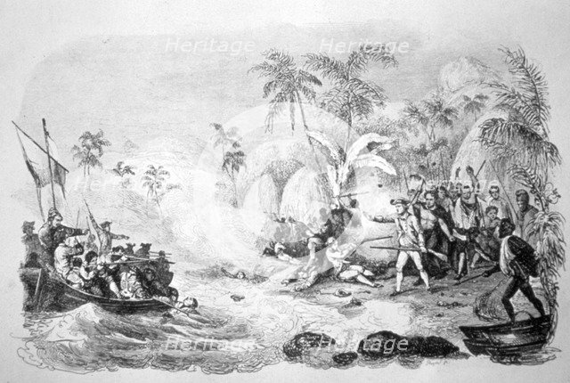 Death of Captain Cook, 1779 (c1819). Artist: Jacques Etienne Victor Arago