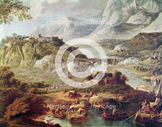 Assault to a fort, detail of a painting.