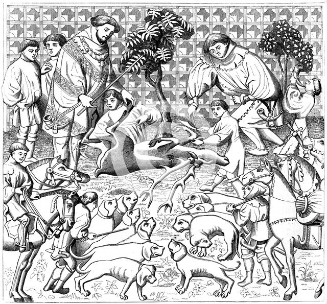 How to skin a stag, 15th century, (1849). Artist: Unknown