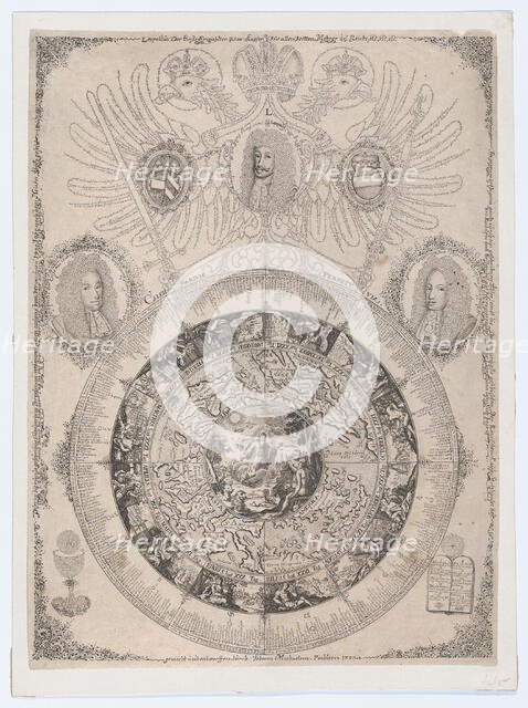 The Perpetual Calendar with Portraits of Leopold I and his sons Joseph and Charles, 1702., 1702. Creator: Johann Michael Püchler.