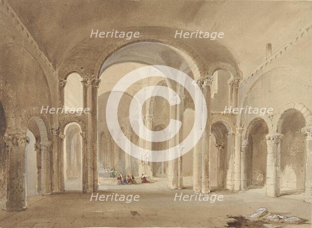 Interior of S. Hilaire at Poitiers, with kneeling figures at confession, 1802-1871. Creator: Alexis Nicolas Noël.