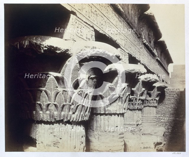 The capitals of the portico, Temple of Khnum, Esna, Egypt, 1862. Artist: Francis Bedford
