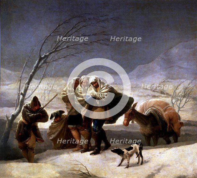  'The snowfall or winter', 1786, oil painting by Francisco de Goya.