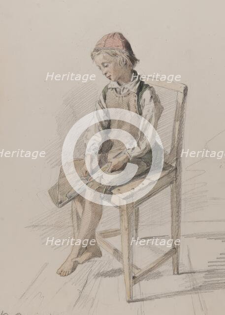 Boy with leather apron on a chair, Orsa, 9 July 1867.  Creator: Julius Kronberg.