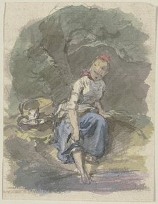 Farm girl sitting in the woods, c1830-1872. Creator: Jakob Becker.
