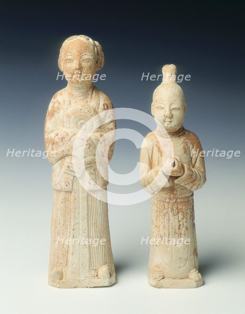 Unglazed pottery figures of a page and maid, Northern Song dynasty, China, 11th century. Artist: Unknown